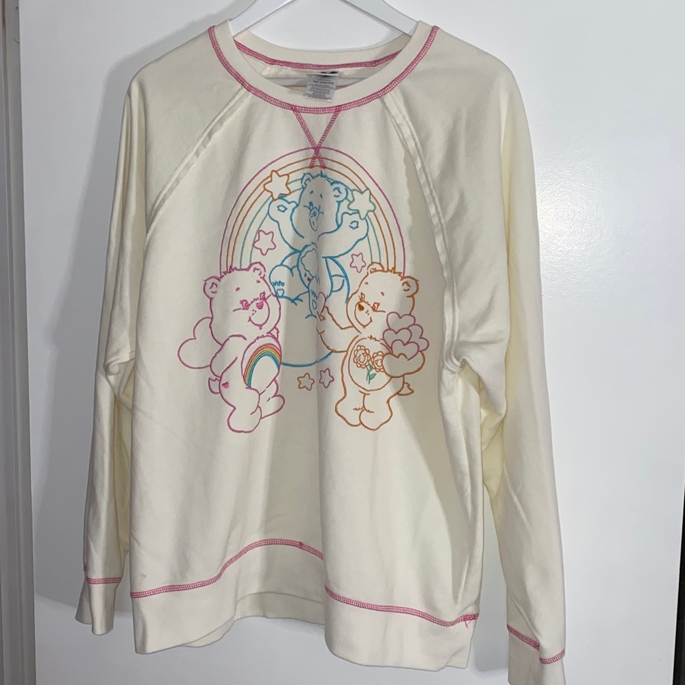 Care Bears long sleeve cream crewneck light sweatshirt XXL Embroidered colorful